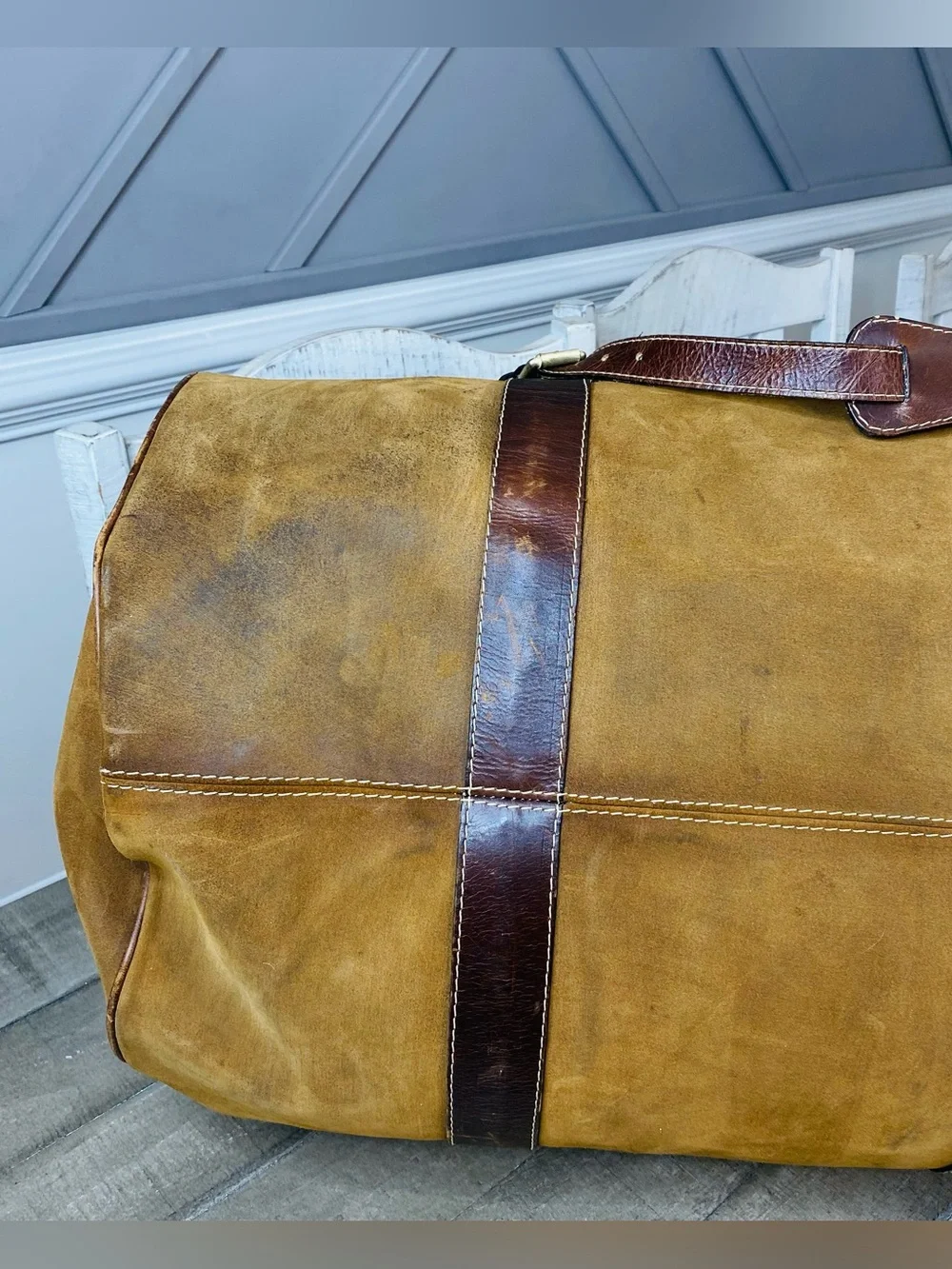 VTG Geno D'Lucca Large Suede Leather Duffle Bag Travel Weekender Luggage Brown